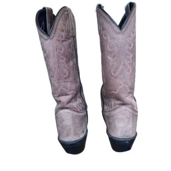 Old West Women's Embroidered Leather Mid-Calf Cowboy Boots Size 7M