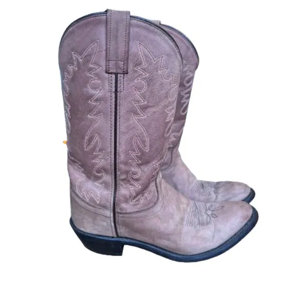 Old West Women's Embroidered Leather Mid-Calf Cowboy Boots Size 7M