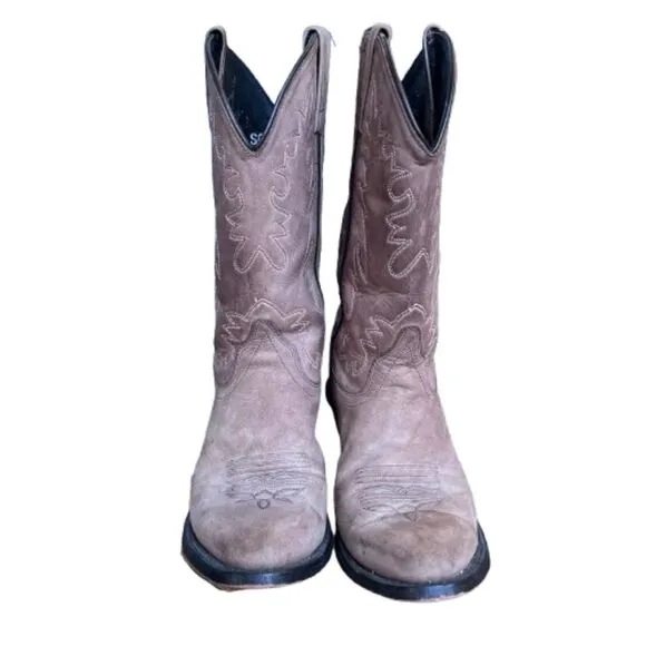 Old West Women's Embroidered Leather Mid-Calf Cowboy Boots Size 7M