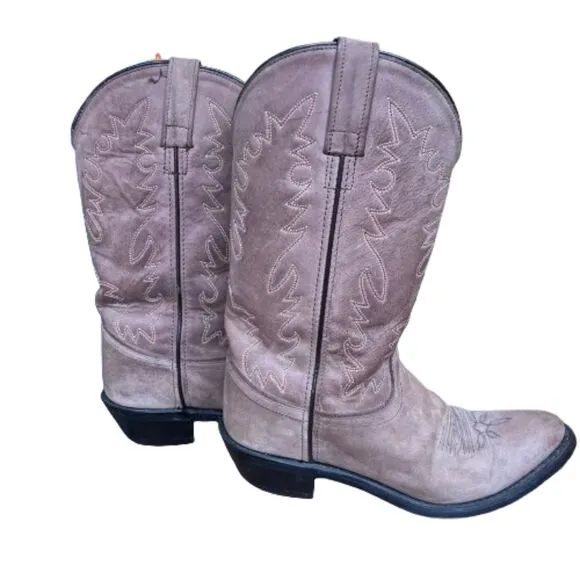 Old West Women's Embroidered Leather Mid-Calf Cowboy Boots Size 7M