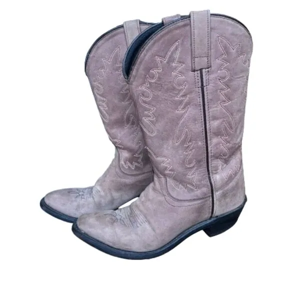 Old West Women's Embroidered Leather Mid-Calf Cowboy Boots Size 7M