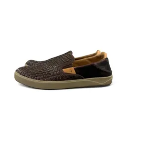 OLUKAI Lae'ahi Lauhala Men's Dark Brown Leather Loafer Woven Slip On Shoes US 11
