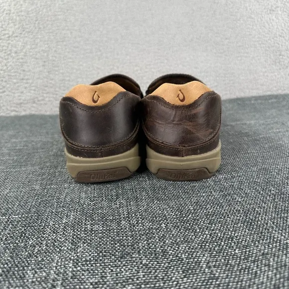 OLUKAI Lae'ahi Lauhala Men's Dark Brown Leather Loafer Woven Slip On Shoes US 11