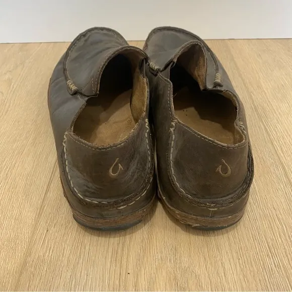 Olukai Moloa Brown Leather Moccasins Slip On Shoes