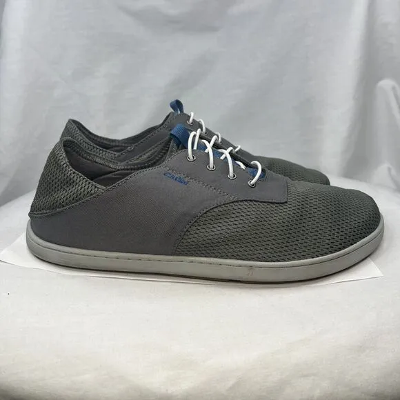 OluKai Nohea Moku Sneakers Canvas Slip In Shoes Casual Comfort Mesh Gray Men 9.5
