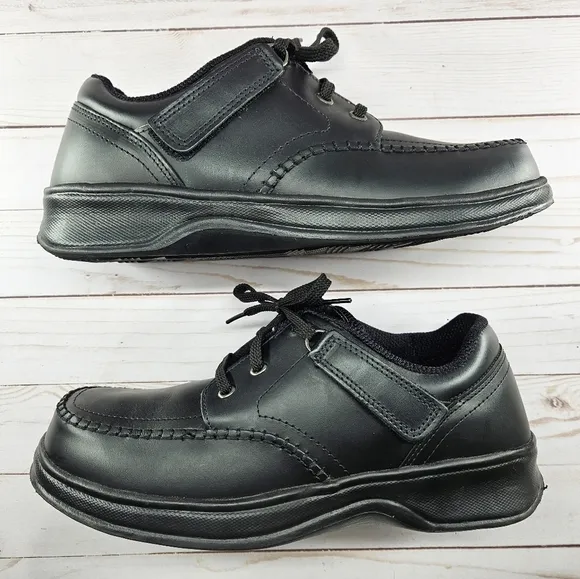 Orthofeet Black Leather Tie-less Loafer Comfort Walking Shoes Mens Size 10‎ 461