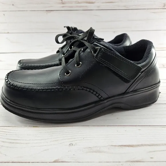 Orthofeet Black Leather Tie-less Loafer Comfort Walking Shoes Mens Size 10‎ 461