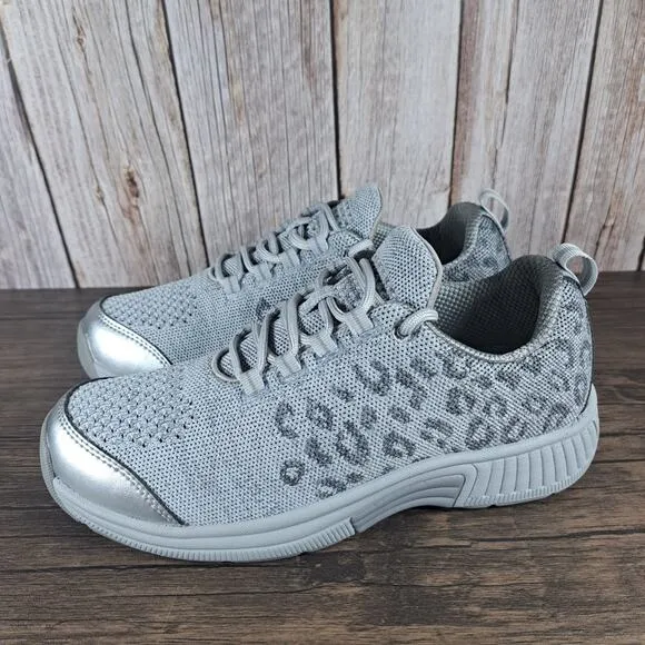 Orthofeet Knit Coral Lace Up Sneaker Women's Sz 7.5 B Gray Leopard (NWOB)
