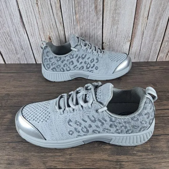 Orthofeet Knit Coral Lace Up Sneaker Women's Sz 7.5 B Gray Leopard (NWOB)