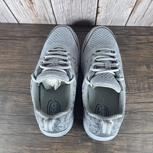 Orthofeet Knit Coral Lace Up Sneaker Women's Sz 7.5 B Gray Leopard (NWOB)