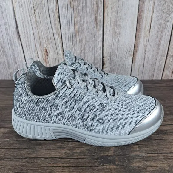 Orthofeet Knit Coral Lace Up Sneaker Women's Sz 7.5 B Gray Leopard (NWOB)