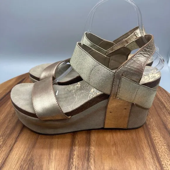 Otbt Bushnell Sandals Womens Size 10 M Gold Strap Comfort Wedge Shoes