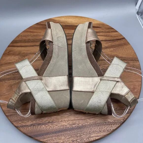Otbt Bushnell Sandals Womens Size 10 M Gold Strap Comfort Wedge Shoes