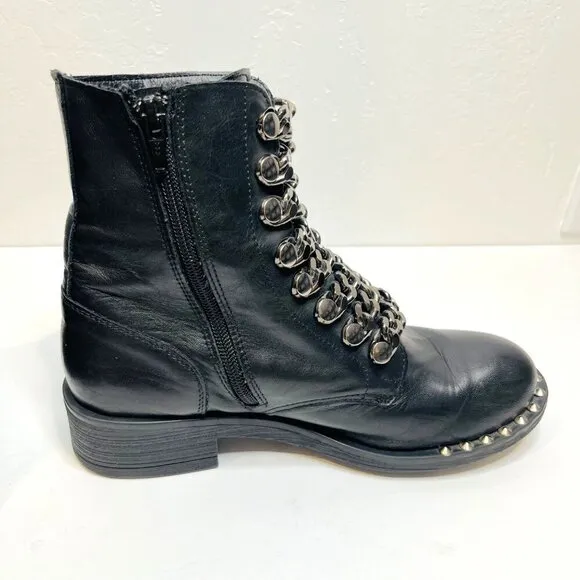 Ovyé Leather studded Chain lace Biker Combat moto Boots Size 38 Goth rock ankle