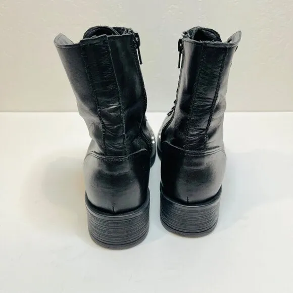 Ovyé Leather studded Chain lace Biker Combat moto Boots Size 38 Goth rock ankle