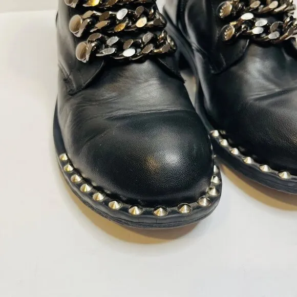 Ovyé Leather studded Chain lace Biker Combat moto Boots Size 38 Goth rock ankle