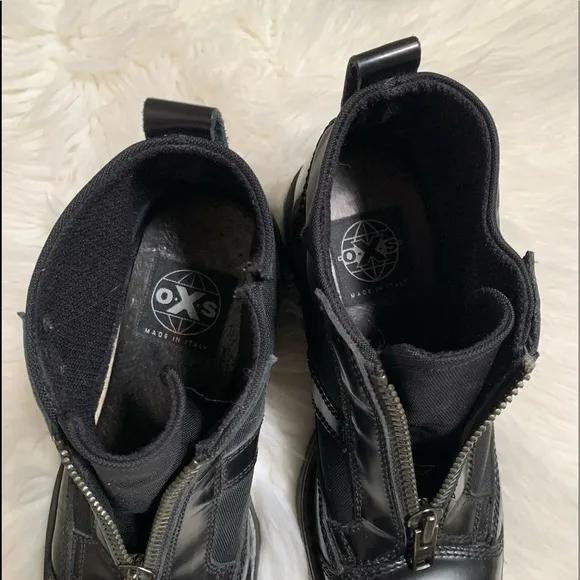 OXS Frank Black Zipper Military Boots Italian