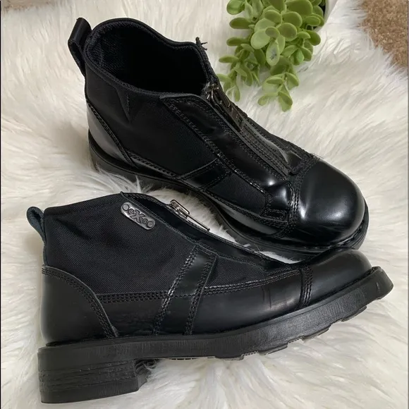 OXS Frank Black Zipper Military Boots Italian