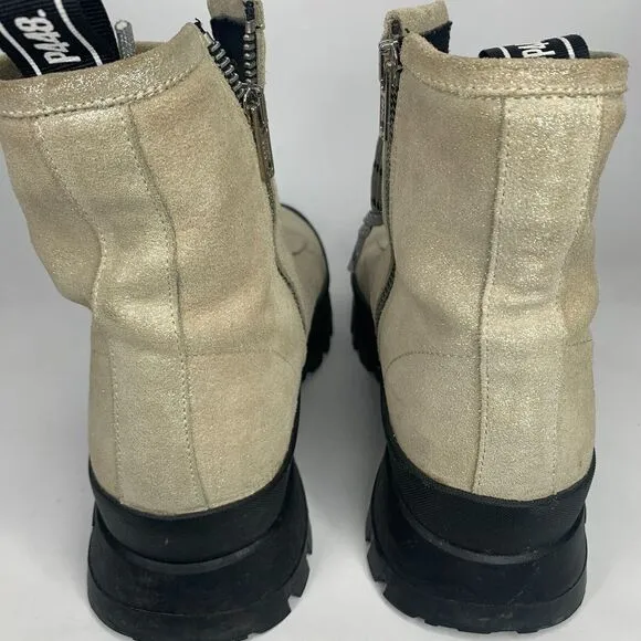 P448 Boots Womens 39 Gold Glitter Vibram Military Lace Up‎