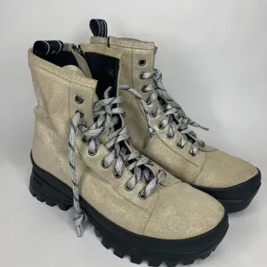 P448 Boots Womens 39 Gold Glitter Vibram Military Lace Up‎