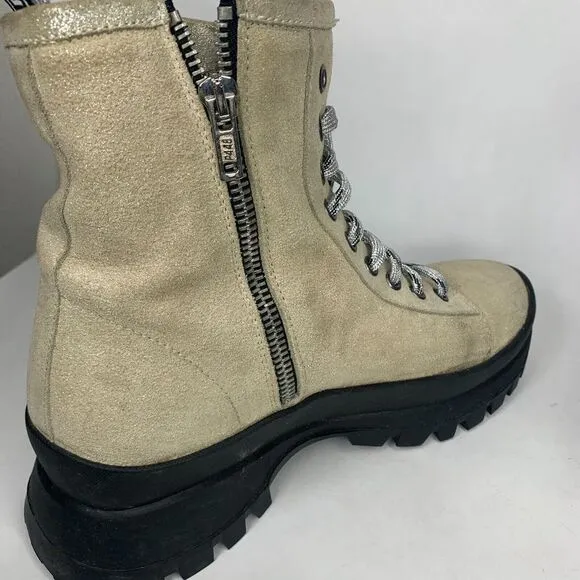 P448 Boots Womens 39 Gold Glitter Vibram Military Lace Up‎
