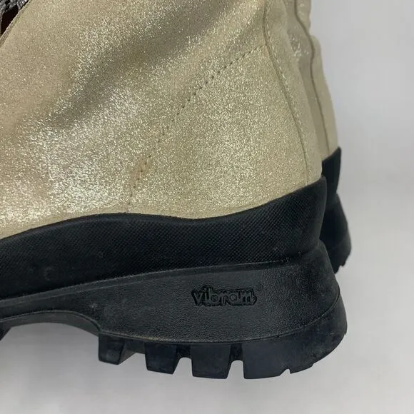 P448 Boots Womens 39 Gold Glitter Vibram Military Lace Up‎
