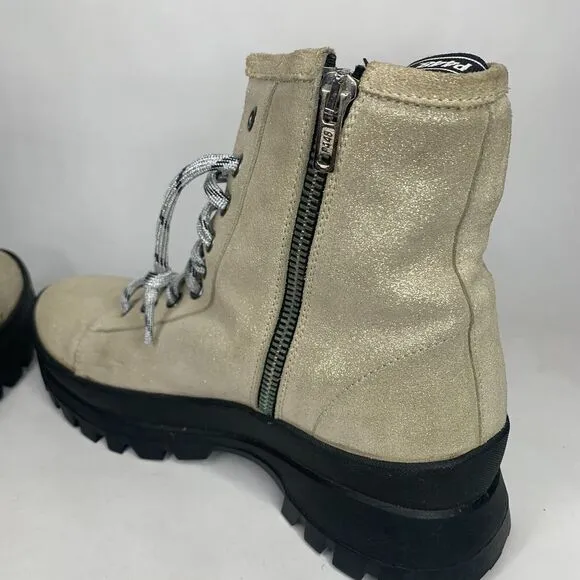 P448 Boots Womens 39 Gold Glitter Vibram Military Lace Up‎
