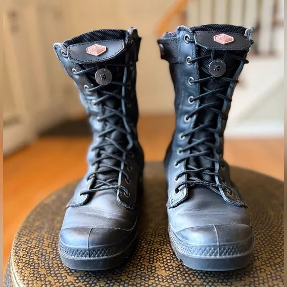 Palladium Black Combat Boots High-Top Design w