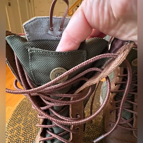 Palladium Green and Brown Combat Boots with Flannel Interior