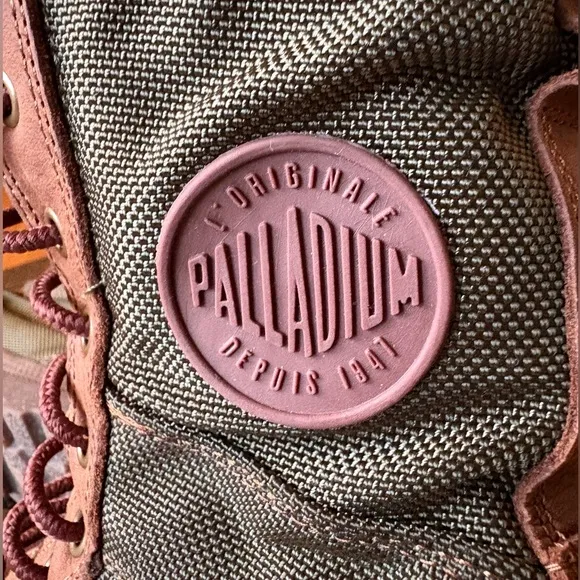 Palladium Green and Brown Combat Boots with Flannel Interior