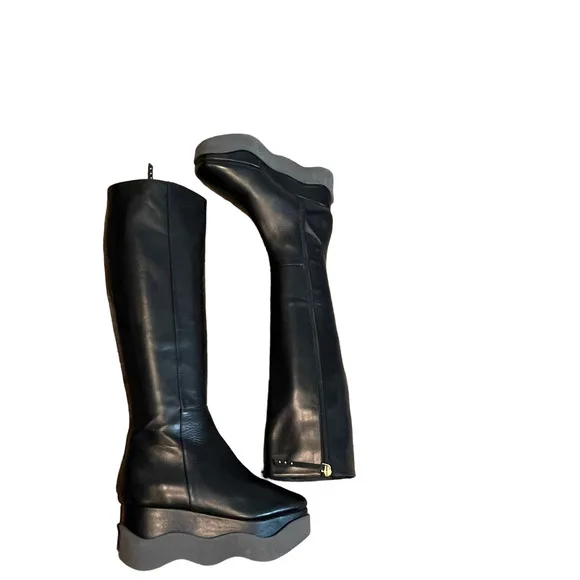 Paloma Barcelo Black Tall Leather Platfrom Boots Women's Size 35 NWOT