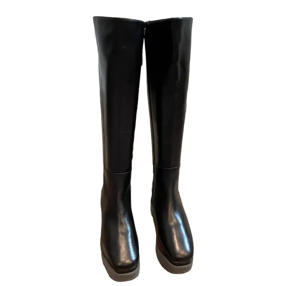 Paloma Barcelo Black Tall Leather Platfrom Boots Women's Size 35 NWOT
