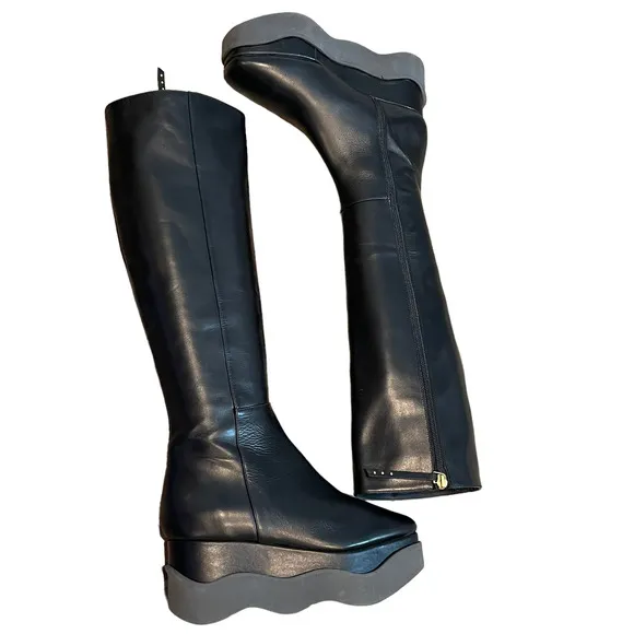Paloma Barcelo Black Tall Leather Platfrom Boots Women's Size 35 NWOT