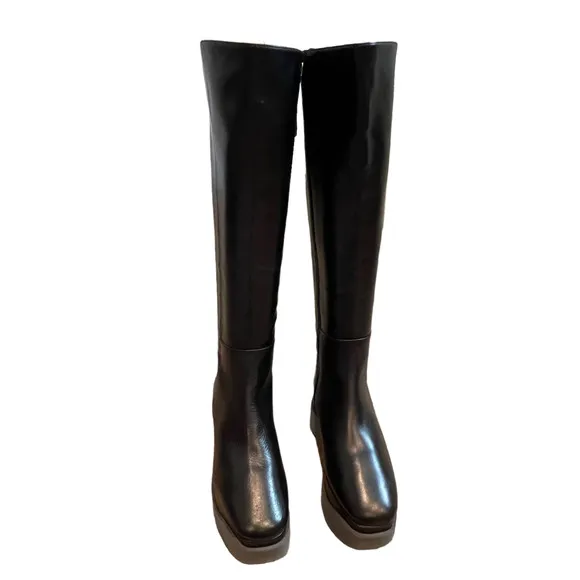 Paloma Barcelo Black Tall Leather Platfrom Boots Women's Size 35 NWOT