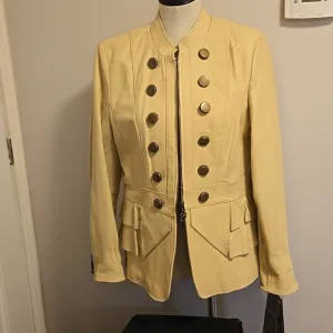 Pamela Mccoy Couture Leather Military Style Jacket Cream NWT medium
