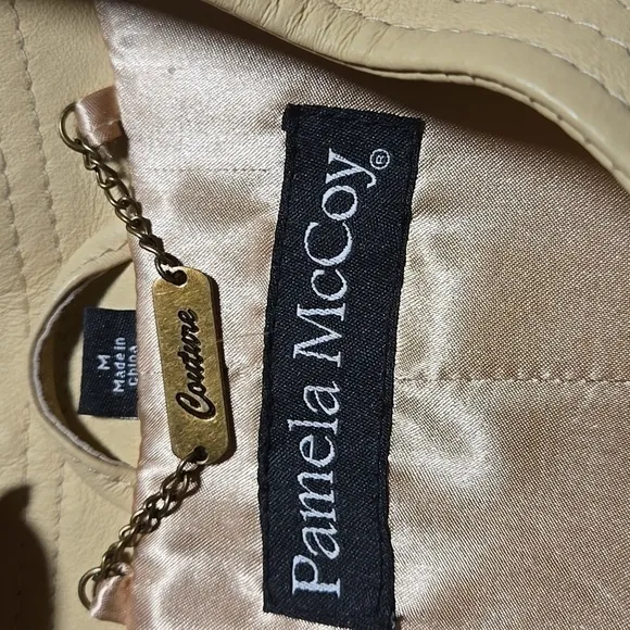 Pamela Mccoy Couture Leather Military Style Jacket Cream NWT medium