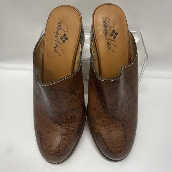 Patricia Nash Brown Leather Slip-On Mule Clog Shoes‎ Carmine Map Sz 8