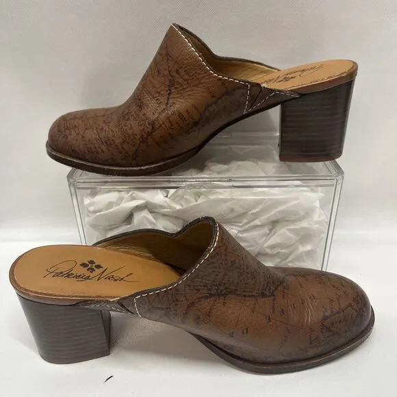 Patricia Nash Brown Leather Slip-On Mule Clog Shoes‎ Carmine Map Sz 8