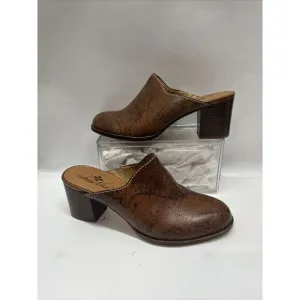Patricia Nash Brown Leather Slip-On Mule Clog Shoes‎ Carmine Map Sz 8