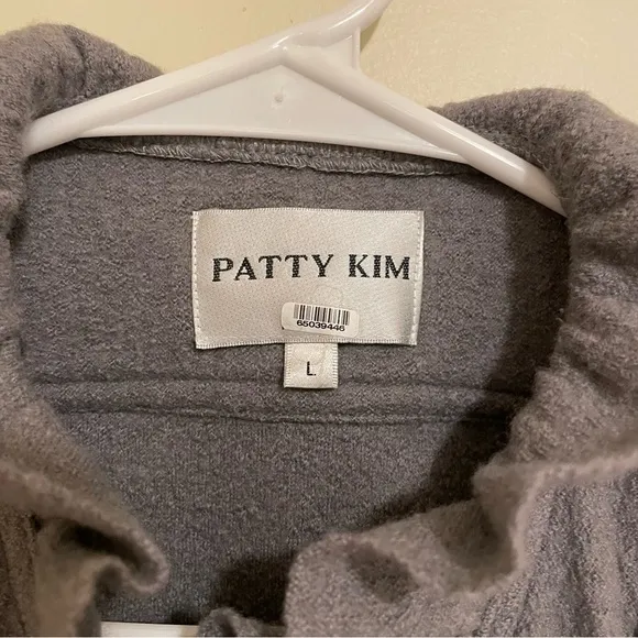 Patty Kim 100% Wool Claudia Military Coat Ruffle Detail Gray Sz Large