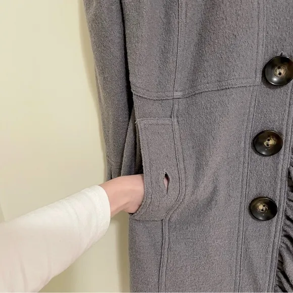 Patty Kim 100% Wool Claudia Military Coat Ruffle Detail Gray Sz Large