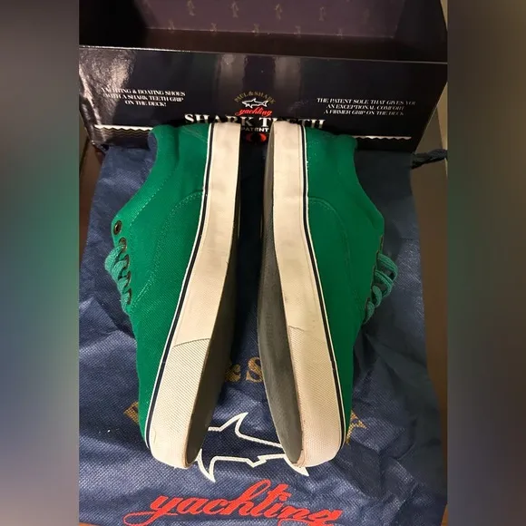 Paul &amp; Shark Yachting Rare Shark Teeth Green Canvas Yacht Boat Shoes 42 US9