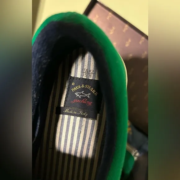 Paul &amp; Shark Yachting Rare Shark Teeth Green Canvas Yacht Boat Shoes 42 US9