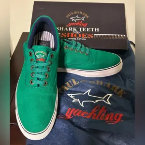 Paul &amp; Shark Yachting Rare Shark Teeth Green Canvas Yacht Boat Shoes 42 US9