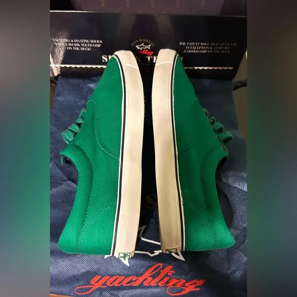 Paul &amp; Shark Yachting Rare Shark Teeth Green Canvas Yacht Boat Shoes 42 US9