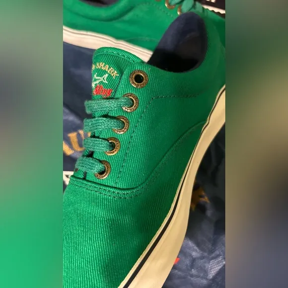 Paul &amp; Shark Yachting Rare Shark Teeth Green Canvas Yacht Boat Shoes 42 US9