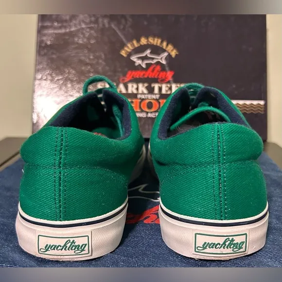 Paul &amp; Shark Yachting Rare Shark Teeth Green Canvas Yacht Boat Shoes 42 US9