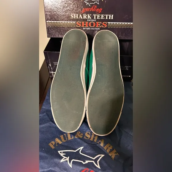 Paul &amp; Shark Yachting Rare Shark Teeth Green Canvas Yacht Boat Shoes 42 US9