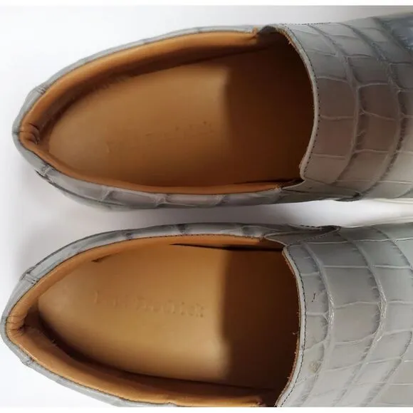 Paul Frederick Shoes 9 Slip On Grey Leather Croc Embossed Sneakers White Soles