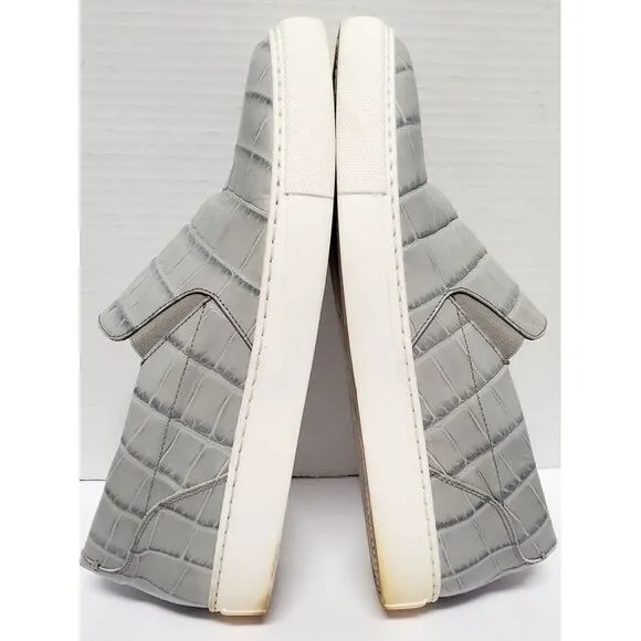 Paul Frederick Shoes 9 Slip On Grey Leather Croc Embossed Sneakers White Soles